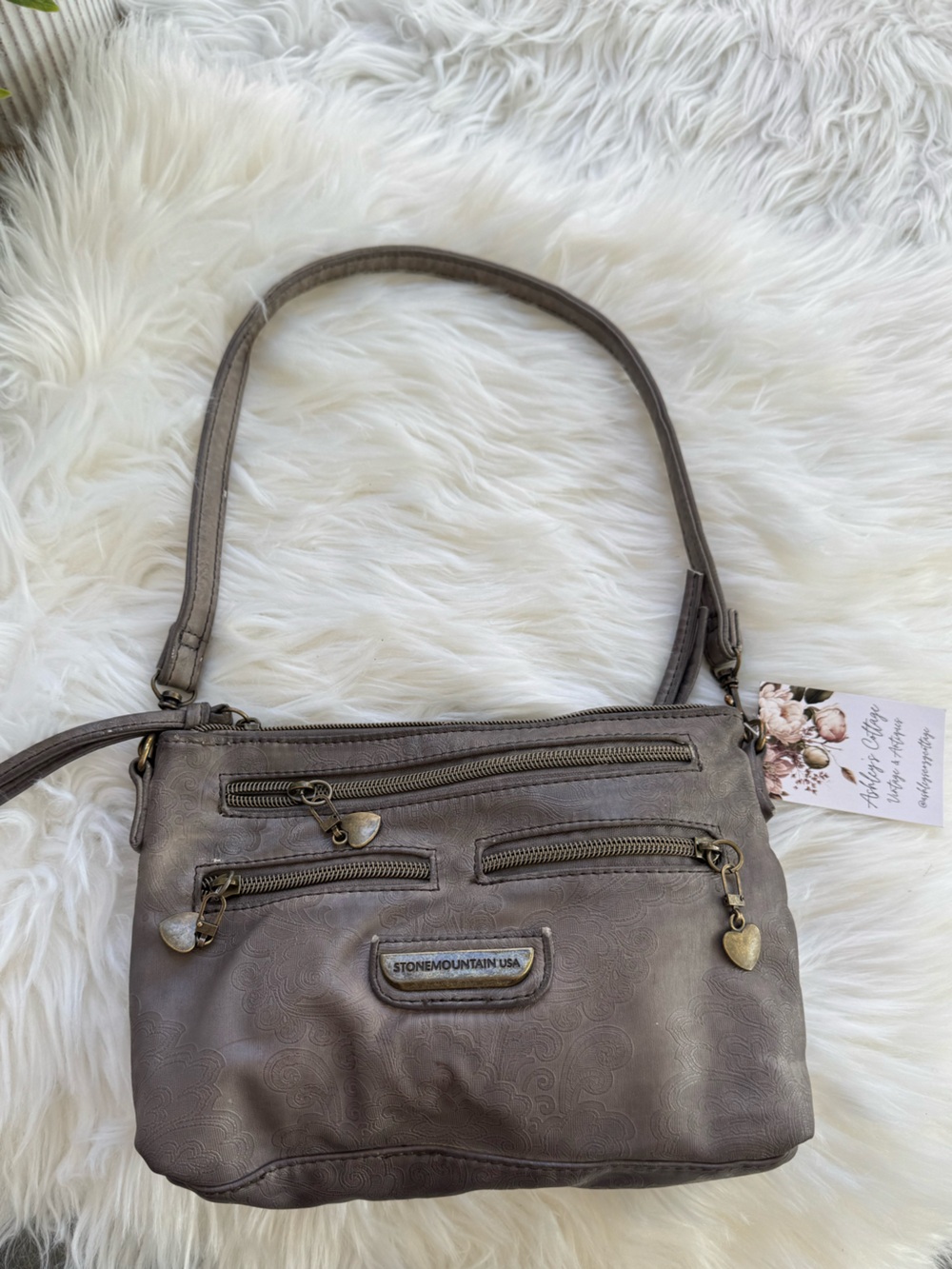 Y2K Stone Mountain Accessories Taupe Embossed Crossbody Shoulder Bag